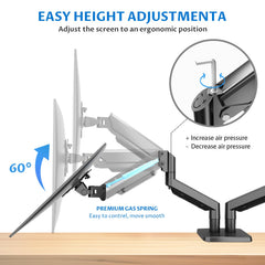 GITRU Monitor Arm Mount, Gas Spring Desktop Stand, 13-32 Inch Screen Support, 8kg Capacity Vesa 100x100mm (Dual Monitor)