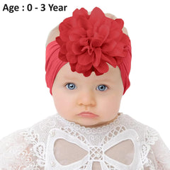 SYGA PACK OF 3 Headbands Nylon Flower Soft Stretchable Hairband for Newborn Infant Toddler Kids For 0-3 Year (MediumPink-Beige Yellow-Turquoise)