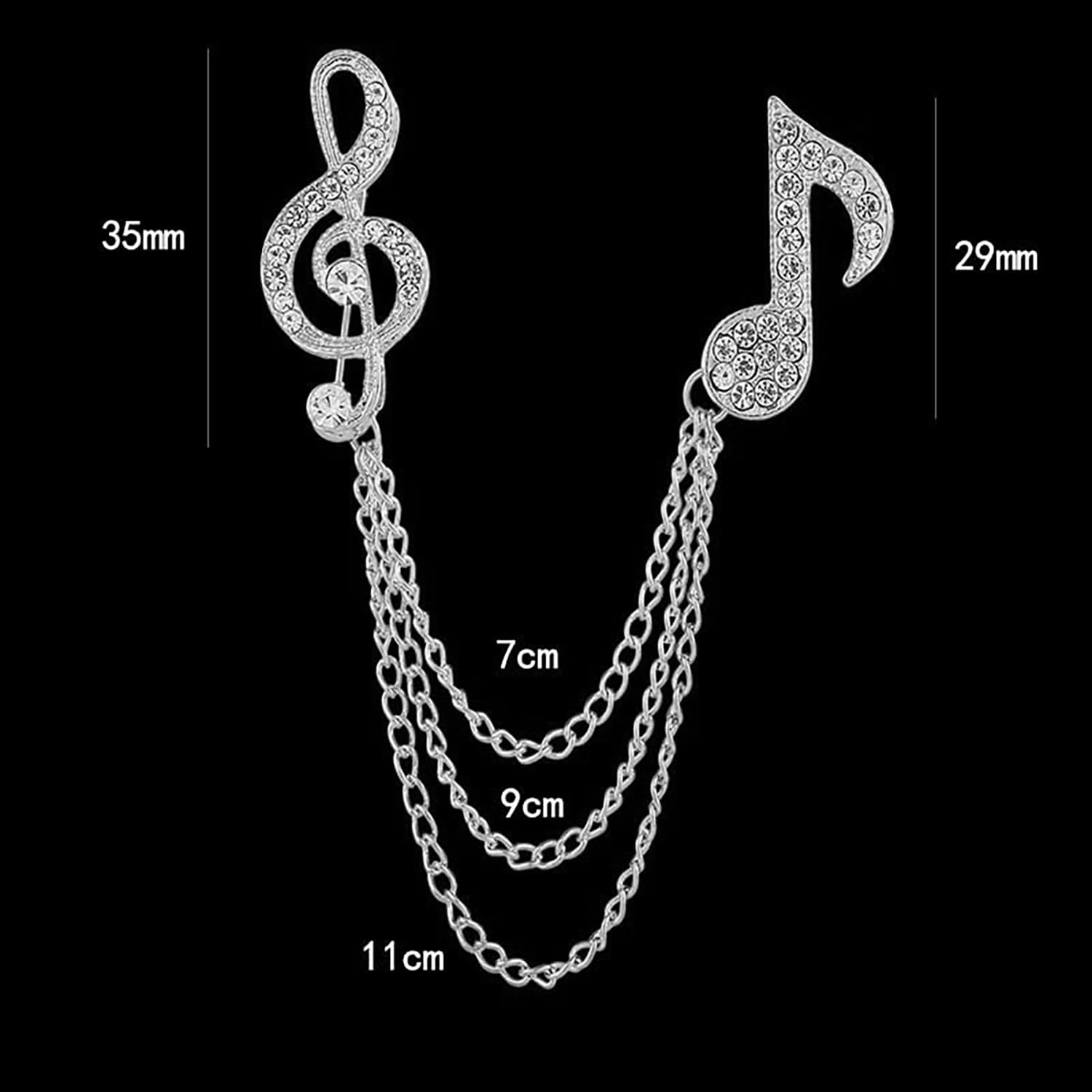 SYGA Men & Women Brooch Music Note Lapel Pin, Gold Plated, Crystal Accents(Silver)