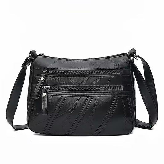 SYGA soft leather women's bag shoulder messenger bag fashion casual(Black)