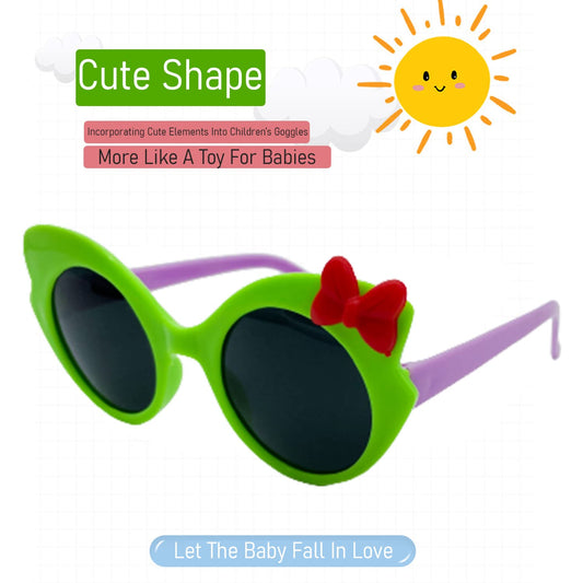 SYGA Children's Goggles Panda Style Bow Tie Sunglasses Anti-UV Lens Eyewear Kids Sunglasses (Blue Frame Pink Legs)