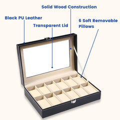 SYGA Watch Box for 12 Watches | Watch Case | Watch Holder | Watch Organizer Designer/Black_ Pu Leather
