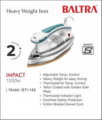 Baltra Casual 750 Watts Dry Iron | Non Stick Coated Soleplate | Light Weight | Adjustable Temperature Control | Cotton Braided Swivel Cord | Press Iron for Clothes | 2 Years Warranty
