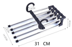 MOMISY 5 in 1 Stainless Steel Foldable Hangers for Clothes Pant Hanging Multi-Layer Multi Purpose Space Saving Magic for Wardrobe (Pack of2)
