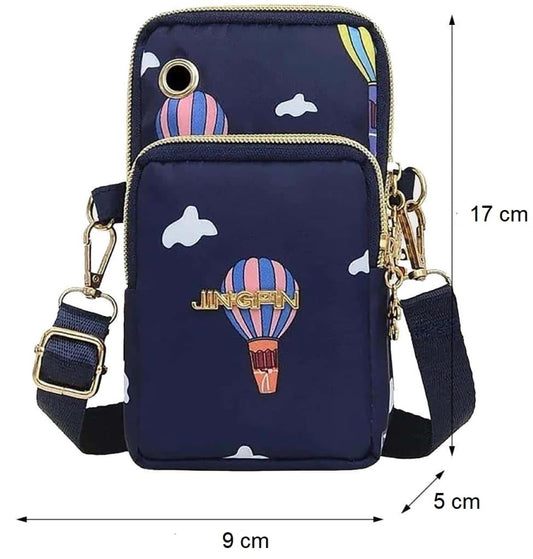 MOMISY Small Cross Body Bag, Multifunction 3 Layer Mini Shoulder Bag Phone Purse Armband with Headphone Port for Teens Girls Ladies Women (Balloon Dark Blue)