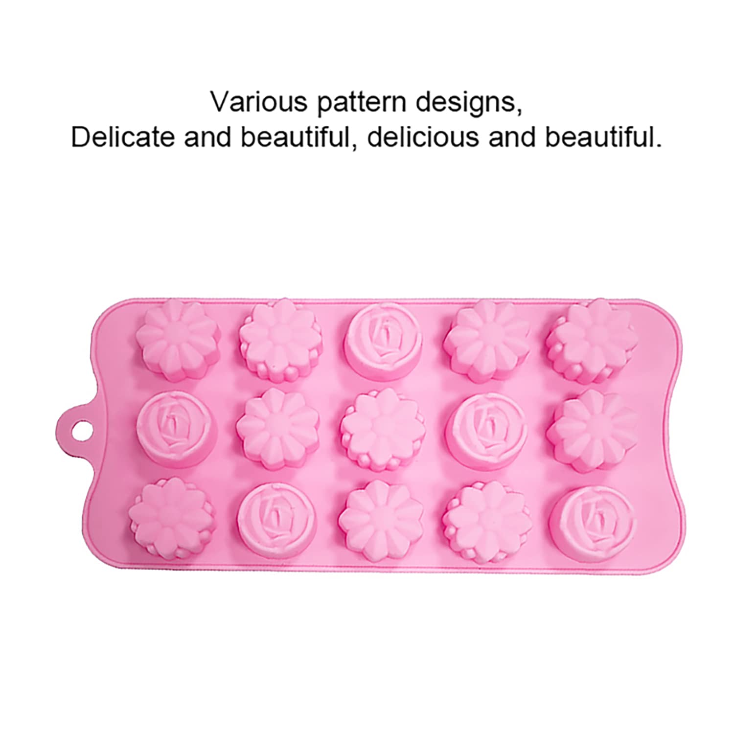SYGA Silicone Rose & Candy Flowers Shape Chocolate Jelly Candy Mold, Cake Baking Mold, 15-Cavity Bakeware Mould, Pink