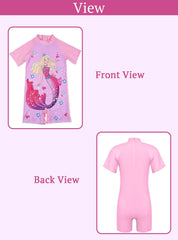 SYGA Children's Swimsuit Short Sleeve Barbie Mermaid-L Size Perfect for Kids Age 5-6 Years Old (Purple)
