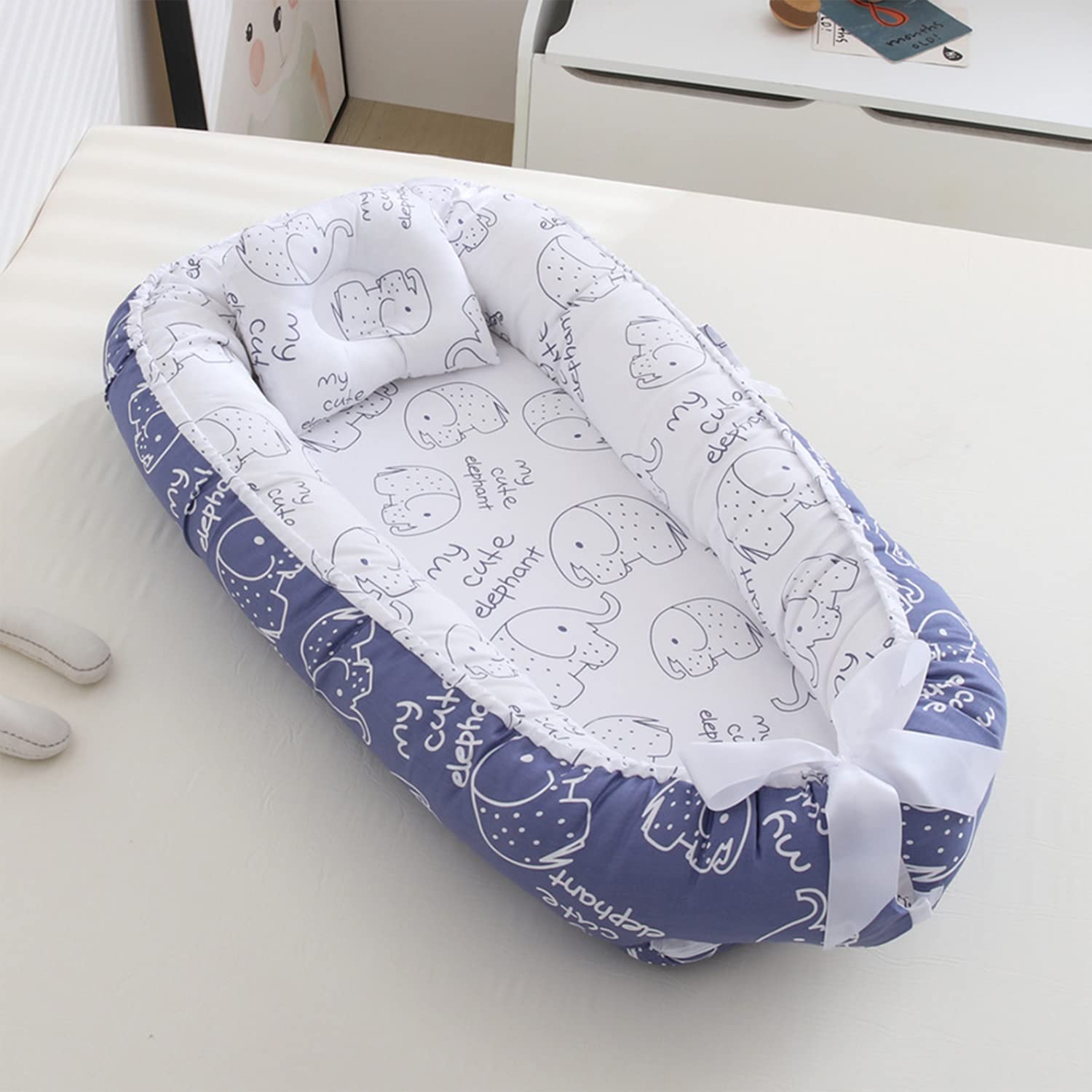 SYGA New Born Baby Nest Portable Reversible Sleeping Bed Foldable Sleeping Toddler Cotton Baby Mattress Pillow for 0-2 Years Baby, 53 X 88 CM, Blue Edge Blue Star