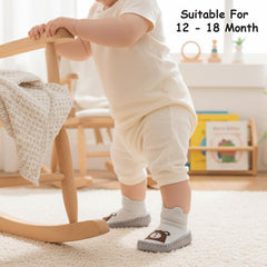 MOMISY Anti-Skid leather soled Shoe Socks for Baby Boys and Baby Girls-12 to 18 months, Medium (Grey Bear, M)