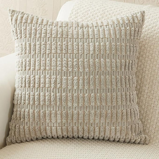 MOMISY Corduroy Cushion Throw Pillow Covers Pink 45 x 45cm, 18x18 inch (Light Grey, 2)