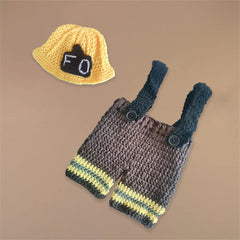 MOMISY Baby Photography Props, Riding Hood Outfit, Includes Trouser with attached Suspender & Cap for Kids Parties Anniversaries Photography, Brown-Yellow