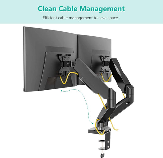 SYGA Monitor Stand Arm Desk Mount Fully Height Adjustable Bracket with C-Clamp & Gronment 180 Tilt Rotation Supports 13 to 27 Inch Monitors and TV - Dual Mobile Base