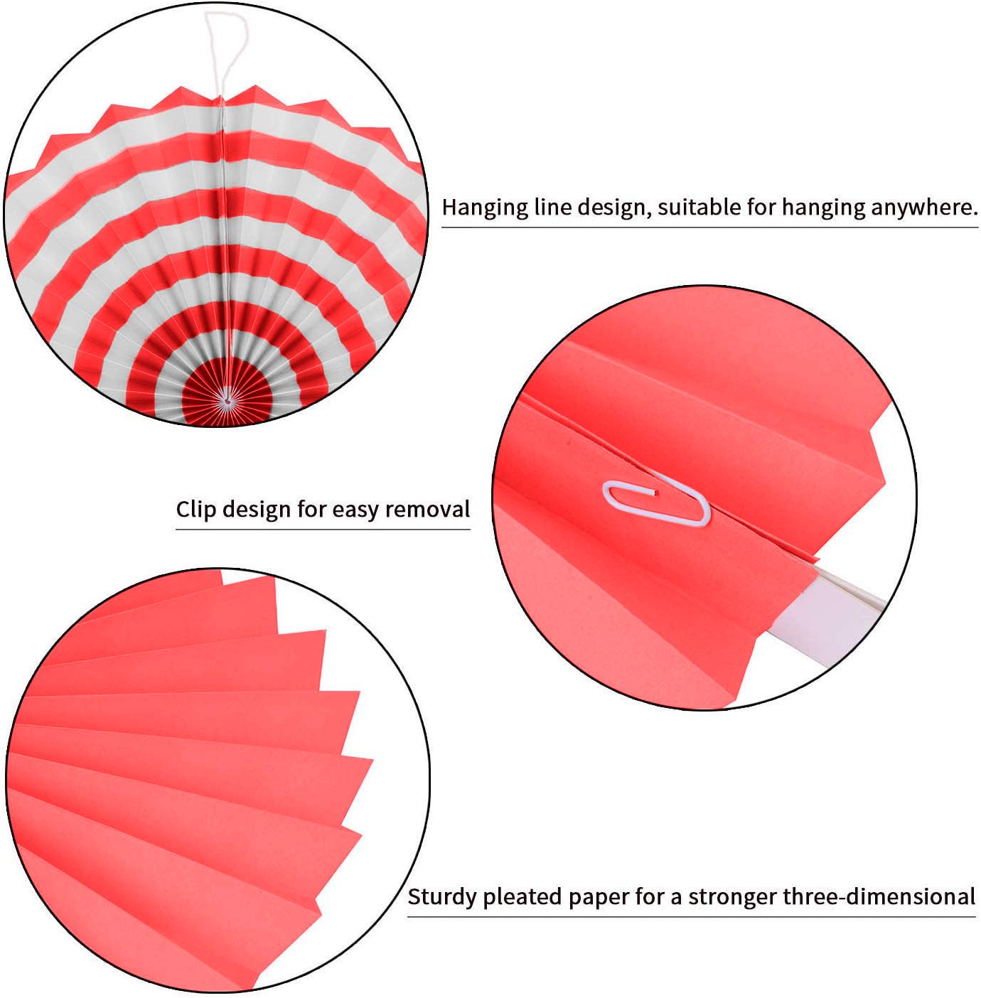 SYGA 6 Pieces of Paper Flower Fan Decoration Background Wall DIY Paper Fan Flower Ball Set(Red)