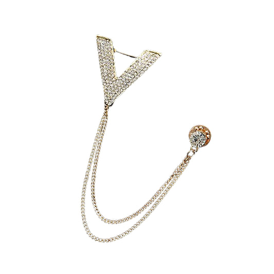 SYGA Men's & Women Suit Shirt Stud Lapel Pin Chain Tassel Brooch Pin with Crystal Chain(Big V gold)