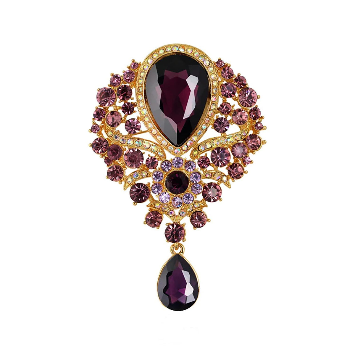 SYGA Brooch Pin Fashion Crystal Rhinestone Jewellery Pin Vintage Clothing Accessories Decoration Glass Pendant Purple Brooches For Women- S246