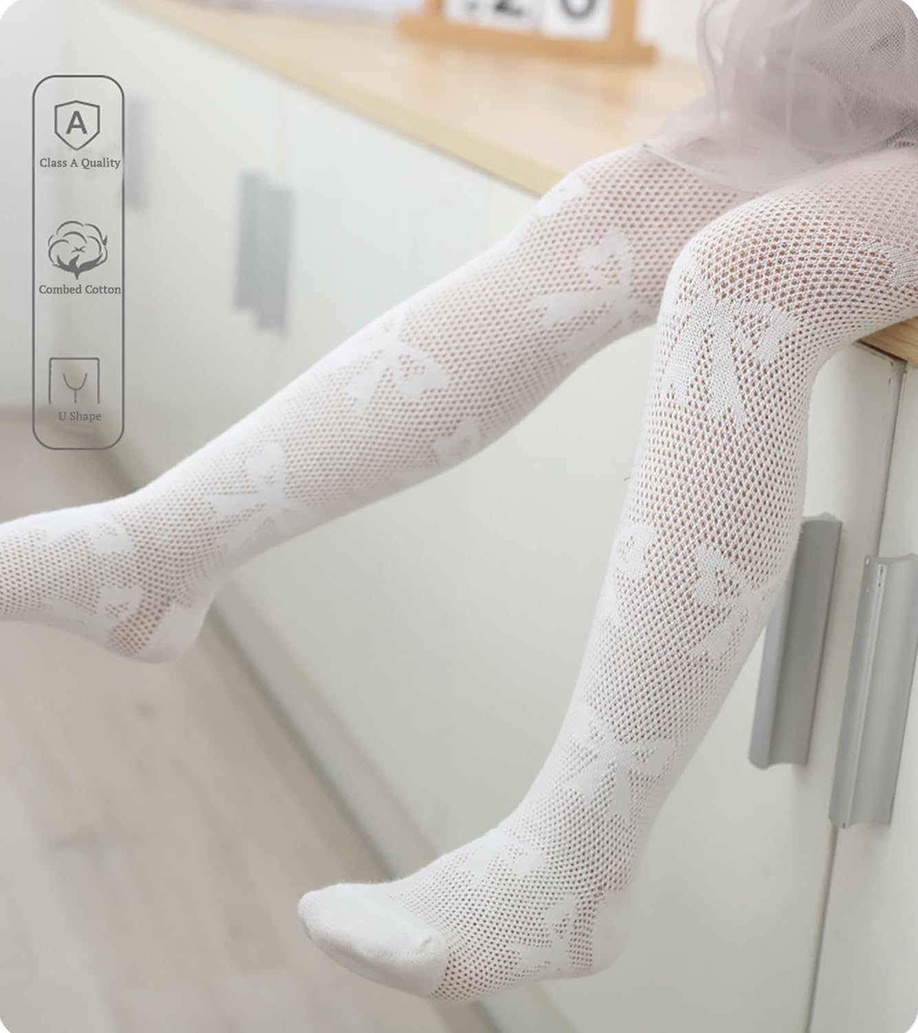 SYGA Children's Pantyhose Mesh Bow Girls Anti-Mosquito Leggings Size- M Suitable for 6-12 Months(White)