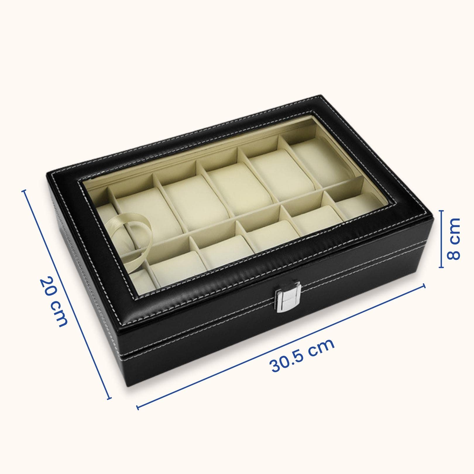 SYGA Watch Box for 12 Watches | Watch Case | Watch Holder | Watch Organizer Designer/Black_ Pu Leather