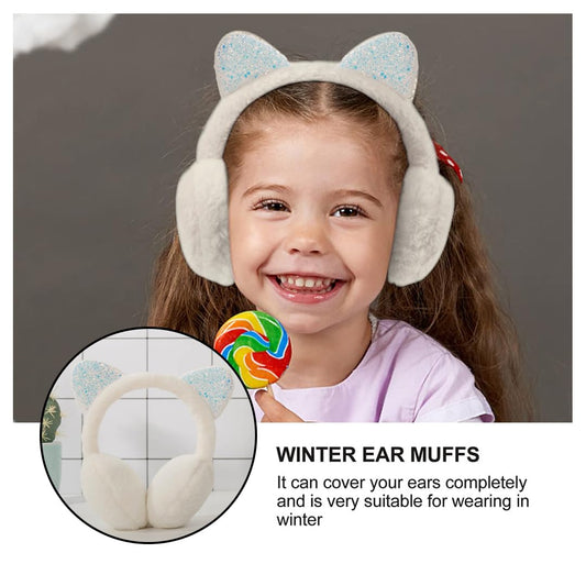 SYGA Children's Cute Pink Kitty Design Warm Earmuffs for Cold Protection Hot Warm Glitter Sequine Suitable For 10 Years Above