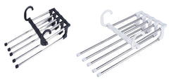 MOMISY 5 in 1 Stainless Steel Foldable Hangers for Clothes Pant Hanging Multi-Layer Multi Purpose Space Saving Magic for Wardrobe (Pack of2)