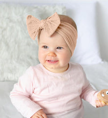SYGA Baby Headbands Soft Nylon Bow Hairbands Strechable for Newborns, Infants, Toddlers and Kids 0-3 Years (Beige)