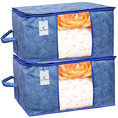 Kuber Industries 2 Pcs Blankets/Clothes Storage Bag | Heavy Duty Nylon 1680 Denier Underbed Storage Bag | Moving Bags with Strong Handle | Moisture Proof | Red & Blue