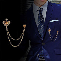 SYGA Men's & Women Suit Shirt Stud Lapel Pin Chain Tassel Brooch Pin with Crystal Chain(Golden)