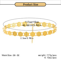 SYGA Women's Cross-Border Ethnic Retro Ring Coin Design Waist Chain Ladies Decorative Belly Dance Metal Belt(Gold)
