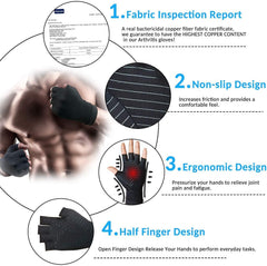 MOMISY Arthritis Gloves Copper-Infused Fingerless Compression Gloves to Speed Up Recovery & Relieve Symptoms of Arthritis RSI Tendonitis & More for Men & Women - 1 Pair, Black, Large