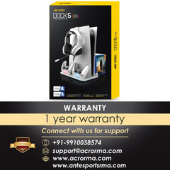 Ant Esports Dock5 RGB with Cooling Fan and Dual Controller Charger Station, PS5 Console Disc & Digital Edition, PS5 Cooling Station Accessories with RGB Light/Headset Holder/6 Game Slots/Screw (White)