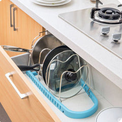 SYGA 3 Layer Adjustable Pantry Pot Lid Kitchen Organizer Bakeware Shelf Storage | Plate Dryer Tray Sink Holder (White) 45cm*24cm