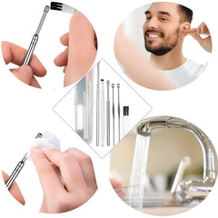 MOMISY 6 Pcs Innovative Spring Earwax Cleansing Tool Set | Portable Ear Wax Removal Set | Stainless Steel Spoon Ear Picks | Cleaning Kit for Home and Travel