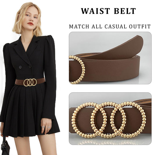 SYGA Women's PU Leather Belt Tripple O Ring Waist Belt Waist Size 25 Inch to 35 Inch, Camel