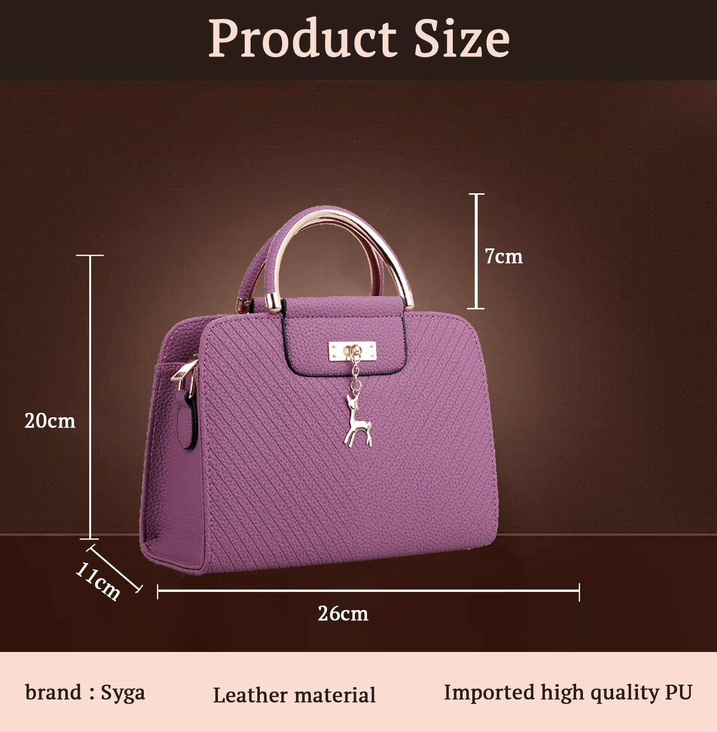 SYGA Women's Handbag Corrugated Fawn Pendant Cute Shoulder Bag Fashionable Style Crossbody Bag(Purple)