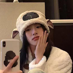 SYGA Women hat Beanie Winter Knit Wool Windproof Cute Lamb Animal with Ear Design hat for Autumn Winter (Above 15 Year) Light Khaki