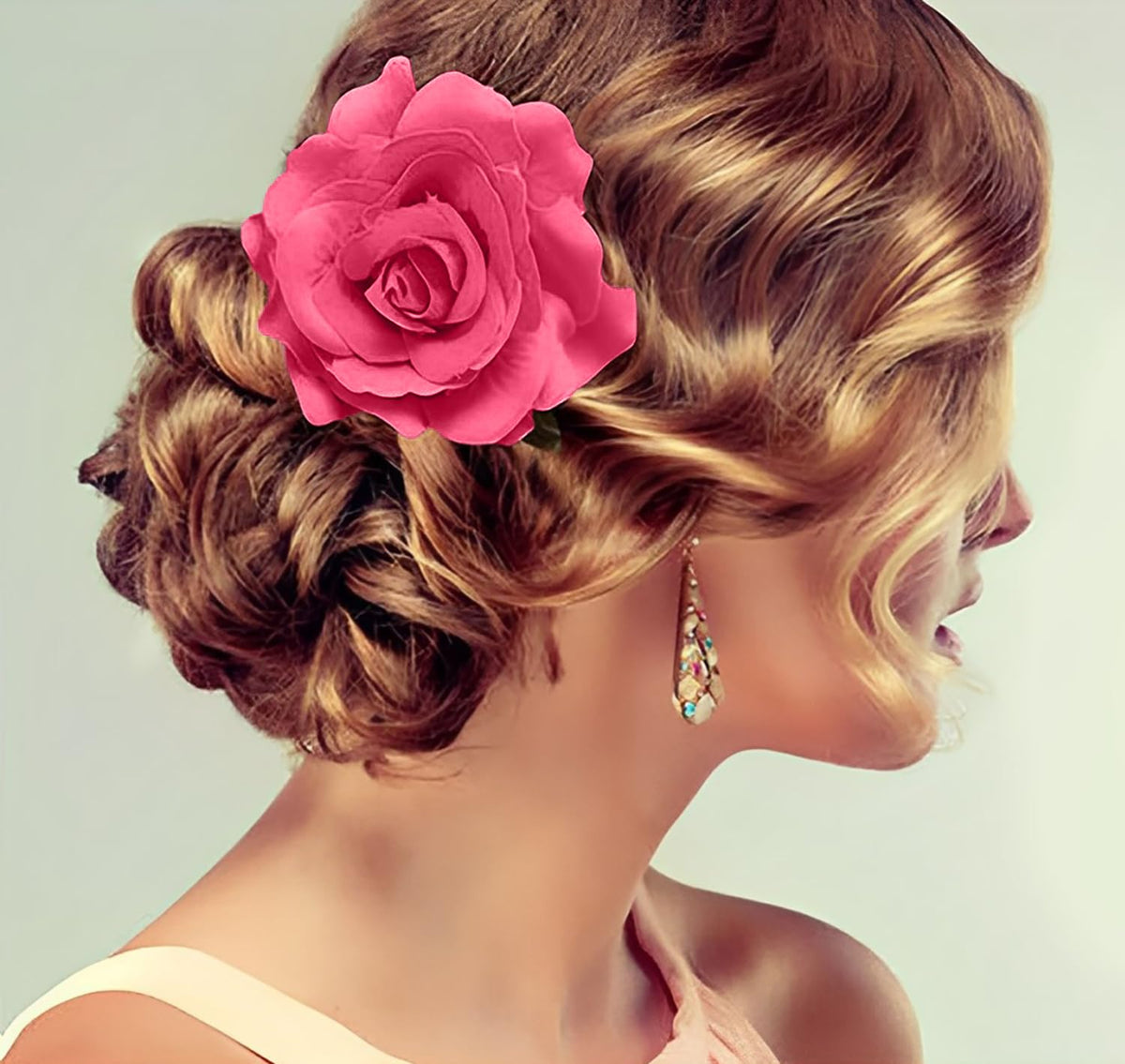 SYGA 2pcs Rose Flower Hair Clip Women Flower Brooch Pins Hair Barrette Artifical Hair Flower Accessories for Lady Girl Party Beach Wedding Bridal - Darkk Pink