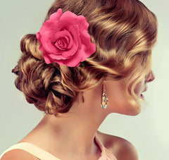 SYGA 2pcs Rose Flower Hair Clip Women Flower Brooch Pins Hair Barrette Artifical Hair Flower Accessories for Lady Girl Party Beach Wedding Bridal - Darkk Pink