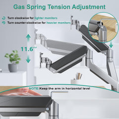 Jin Office Heavy Duty Dual Monitor Stand with Gas Spring Height Adjustment for 13-35" Monitors | Adjustable Double Monitor Arm | 2 Monitors Desk Mount | 15 KG Weight Capacity per Arm (Premium Silver)