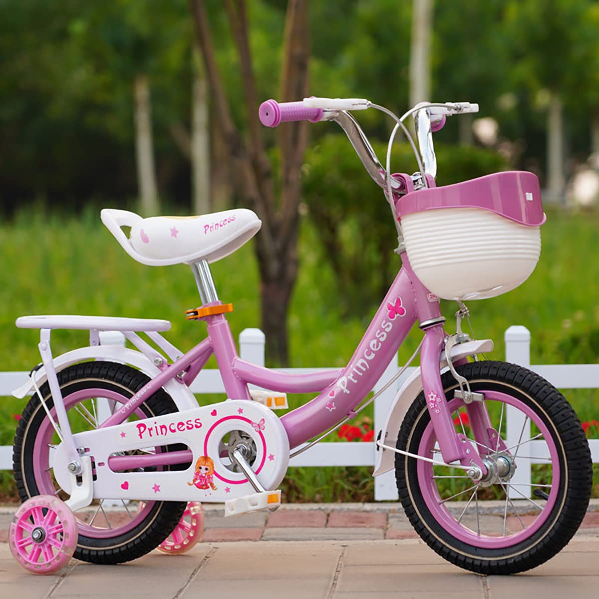 SYGA Princess Bicycles for Kids 4-7 Years Children's Basket Bicycle Magnesium Alloy (16INCH, Pink)