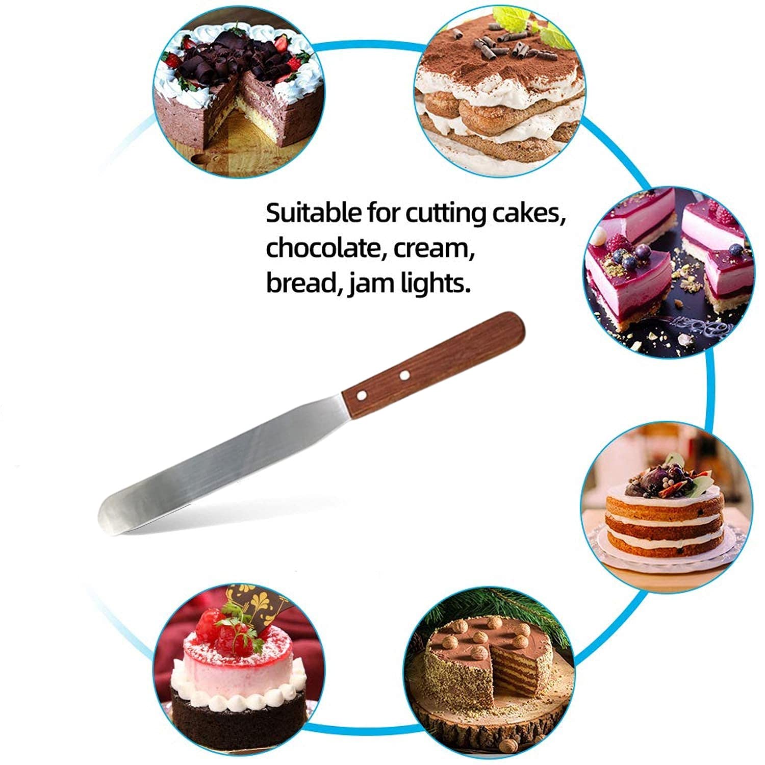 Syga 8 Inch Cake Knife Multiform Bread Knife Stainless Steel Serrated Bread Slicer Knife (Woodgrain)