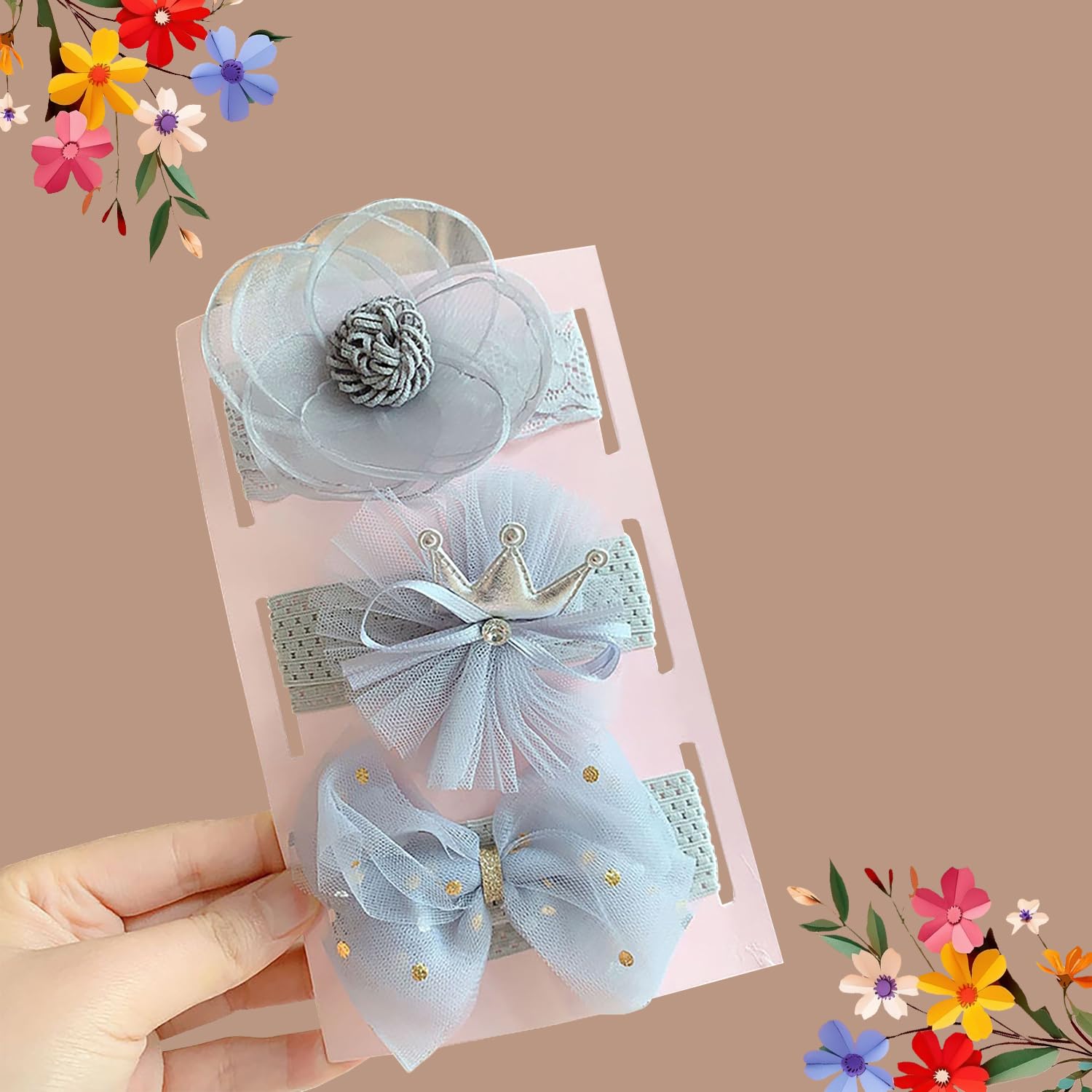 SYGA 3 Pcs Baby Girl Headband Soft Flower Bow Strechable Hairband Suitable For Newborns, Infants, Toddlers and Kids 0-3 Years(Color - 02)