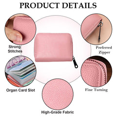 MOMISY PU Leather Credit Debit Card Holder Wallet Card Case ID Case Organizer Holder Zipper Wallet Coin Purse for Men & Women (20 Slots PVC Pink)