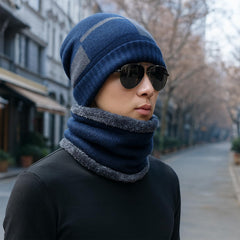 MOMISY Wool Winter Baseball Cap Plus Muffler Scarf Set for Men Women (Royal Blue)