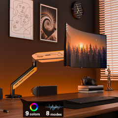 ETHU Single Heavy Duty Monitor Arm for 17-42 inches Monitors with 30 RGB Lighting Effects,Holds 15KG/33lbs,Ultrawide Monitor Arm for Curved Flat Monitors (Yellow)