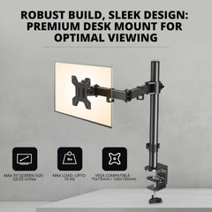 Robustt Computer PC Monitor LED TV Desk Mount Stand with Articulating Center Arm Joint | for 15" to 33" Screens Full Motion Mount | Height Adjustable | Gaming Screen - Pack of 1