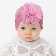 SYGA PACK OF 3 Headbands Nylon Flower Soft Stretchable Hairband for Newborn Infant Toddler Kids For 0-3 Year (MediumPink-Beige Yellow-Turquoise)