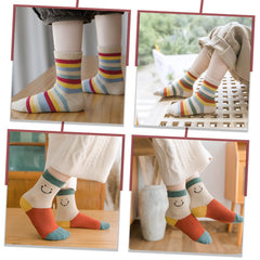 MOMISY 5 Pairs Girl Boys Tube Socks Toddlers Infant Solid Color Boat Spring and Autumn Socks Stretch Baby kids Sock (IN, Age, 5 Years, 7 Years, Rainbow Smiley)
