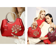 SYGA Women's Glossy Patent Leather Handbag With Flower Design & Color (White)