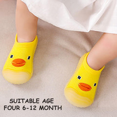 MOMISY Baby Anti-Skid Shoe Socks, Rubber Sole, Unisex, Low Top, Indoor Casual Wear, 3 Pairs (IN, Age, 6 Months, 12 Months, Yellow)