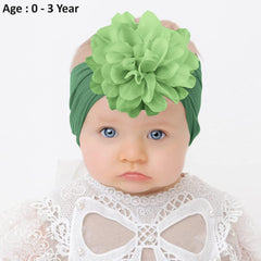 SYGA PACK OF 3 Headbands Nylon Flower Soft Stretchable Hairband for Newborn Infant Toddler Kids For 0-3 Year (MediumPink-Beige Yellow-Turquoise)