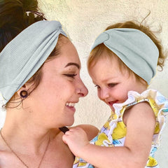 SYGA 2 Pcs Mom & Baby Headband Naylon Stretchable Hairband Suitable for Newborn Infant Toddler Kids 0-3 Year (Beige)